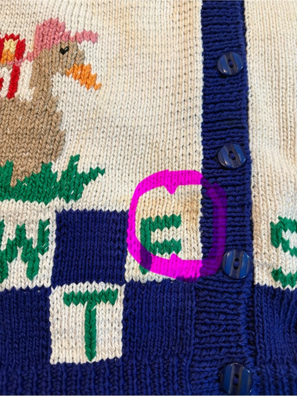 VINTAGE | Hand-Knit Holiday Calendar Cardigan - Cream with Navy Trim - Picture 2 of 12